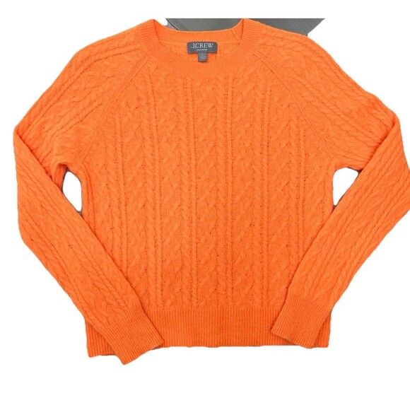 J Crew Cashmere cropped cable-knit crewneck sweater small Orange - Picture 1 of 11
